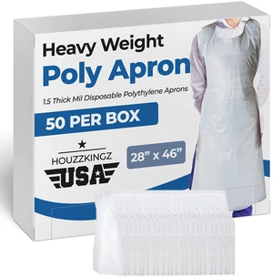 50 Disposable Aprons Adults 28 X 46 Heavy Weight 1.5 Mil Thick White Plastic Smock Painting Apron for Adults - Art Aprons Paint Party Kits - Bulk Disposable Plastic Apron Bibs 50 Disposable Aprons Adults 28 X 46 Heavy Weight 1.5 Mil Thick White Plastic Smock Painting Apron for Adults - Art Aprons Paint Party Kits - Bulk Disposable Plastic Apron Bibs