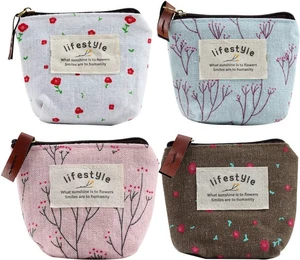 4Pcs Colour Coin Purse, Mini Canvas Change Purse Coin Pouch with Flower Pattern, Portable Purse Holder Girls with Zipper for Cash, Keys Coin, Credit Card, ID Card Wallets and Money Accessories 4Pcs Colour Coin Purse, Mini Canvas Change Purse Coin Pouch with Flower Pattern, Portable Purse Holder Girls with Zipper for Cash, Keys Coin, Credit Card, ID Card Wallets and Money Accessories