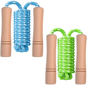 Jump Rope for Kids - Wooden Handle - Adjustable Cotton Braided Fitness Skipping Rope for Toddler Fitness Workout Exercise Outdoor Activity (Green+Blue) Jump Rope for Kids - Wooden Handle - Adjustable Cotton Braided Fitness Skipping Rope for Toddler Fitness Workout Exercise Outdoor Activity (Green+Blue)