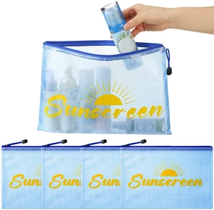 4 Pcs Sunscreen Bags Blue Zippered, 11.69 x 8.2in Storage Pouch | Mesh Transparent Design, Portable Organizer for Beach Travel Summer, Sun Protection Essentials Storage, Makeup Bag 4 Pcs Sunscreen Bags Blue Zippered, 11.69 x 8.2in Storage Pouch | Mesh Transparent Design, Portable Organizer for Beach Travel Summer, Sun Protection Essentials Storage, Makeup Bag