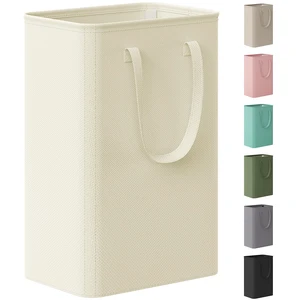 Slim Collapsible Laundry Basket with Handles, 50L, Beige | Narrow Laundry Hamper for Dirty Clothes, Tall Thin Laundry Bin, Small Clothes Hamper for Bathroom, Bedroom, RV, Dorm Slim Collapsible Laundry Basket with Handles, 50L, Beige | Narrow Laundry Hamper for Dirty Clothes, Tall Thin Laundry Bin, Small Clothes Hamper for Bathroom, Bedroom, RV, Dorm