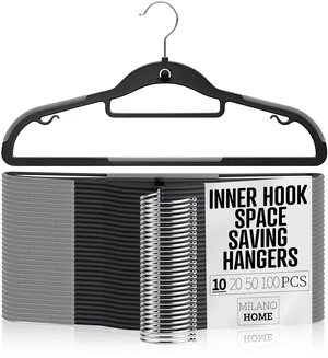 Plastic Hangers 10 Pack, Cascading Slim Space Saving Clothing Hangers with 360° Rotating Hook, Non Slip Clothes Hangers for Sweater Shirt, Heavy Duty Coat Hanger with Inner Hook for Closet, Black/Grey Plastic Hangers 10 Pack, Cascading Slim Space Saving Clothing Hangers with 360° Rotating Hook, Non Slip Clothes Hangers for Sweater Shirt, Heavy Duty Coat Hanger with Inner Hook for Closet, Black/Grey