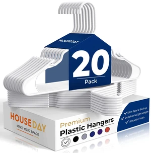 White Plastic Hangers 20 Pack Slim Space Saving Clothes Hangers | Durable Hangers for Shirts, Coats and Pants, Non-Slip Notches Hold Straps, Great for Closet Organization, Dorms & Apartments White Plastic Hangers 20 Pack Slim Space Saving Clothes Hangers | Durable Hangers for Shirts, Coats and Pants, Non-Slip Notches Hold Straps, Great for Closet Organization, Dorms & Apartments