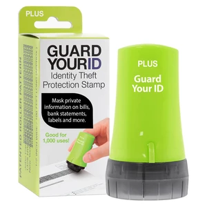 Identity Theft Protection Roller Stamp, Guard Your ID, Green | Pre-inked, 1,000 impressions per roller, covers 3 lines per pass, works on paper, envelopes, prescription labels, twist cap Identity Theft Protection Roller Stamp, Guard Your ID, Green | Pre-inked, 1,000 impressions per roller, covers 3 lines per pass, works on paper, envelopes, prescription labels, twist cap
