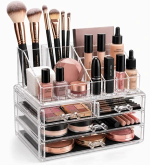 Makeup Organizer Countertop, Cosmetic Display Case, Acrylic Makeup Storage for Vanity, Clear Make-up Organizer for Vanity, Accessories Holder with Drawers Makeup Organizer Countertop, Cosmetic Display Case, Acrylic Makeup Storage for Vanity, Clear Make-up Organizer for Vanity, Accessories Holder with Drawers
