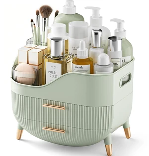 Makeup Organizer with Drawers, Green Skincare Organizer for Vanity, Storage Box with Handle, Large Cosmetic Display Case for Dresser, Bathroom Countertop Makeup Organizer with Drawers, Green Skincare Organizer for Vanity, Storage Box with Handle, Large Cosmetic Display Case for Dresser, Bathroom Countertop
