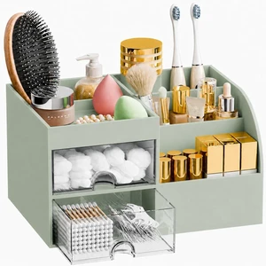 Makeup Organizer with 2 Drawers, Makeup Organizers Countertop for Vanity and Bathroom, Make up organization and Skincare Storage with Brush Holder, for Dresser, Desktop, Cosmetic Display Case(Green) Makeup Organizer with 2 Drawers, Makeup Organizers Countertop for Vanity and Bathroom, Make up organization and Skincare Storage with Brush Holder, for Dresser, Desktop, Cosmetic Display Case(Green)