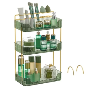 3-Tier Makeup Organizer, Square, Customizable | Skincare Organizer Countertop, with Handle and Brush Holder, Gift, Green and Gold, GLORA Collection UJKA013C01 3-Tier Makeup Organizer, Square, Customizable | Skincare Organizer Countertop, with Handle and Brush Holder, Gift, Green and Gold, GLORA Collection UJKA013C01