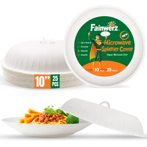 Paper Microwave Cover, 10 Inch Disposable Splatter Guard for Food, 25 Pack | BPA Free, Non Toxic, Non Plastic, Food Grade Paper, Microwave Safe, Heat Resistant, Splatter Protection, Steam Vent Design Paper Microwave Cover, 10 Inch Disposable Splatter Guard for Food, 25 Pack | BPA Free, Non Toxic, Non Plastic, Food Grade Paper, Microwave Safe, Heat Resistant, Splatter Protection, Steam Vent Design