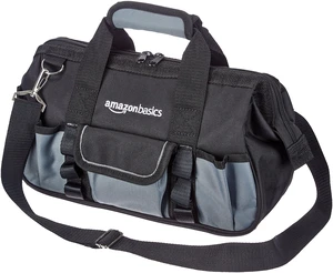 Durable Wear-Resistant Tool Storage Bag with Adjustable Shoulder Strap, Portable Tool Organizer, 16 Pockets, 12 in, Black & Gray Durable Wear-Resistant Tool Storage Bag with Adjustable Shoulder Strap, Portable Tool Organizer, 16 Pockets, 12 in, Black & Gray