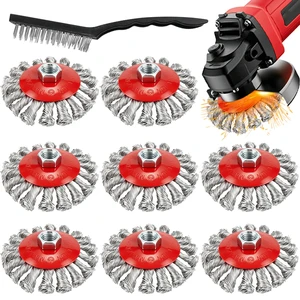9-Pack 4-1/2" Wire Wheel for Angle Grinder with 5/8 Thread Arbor | 4 Inch Knotted Twist Carbon Steel Wire Brush for Grinder, for Heavy-Duty Rust, Paint Removal, Metal Cleaning 9-Pack 4-1/2" Wire Wheel for Angle Grinder with 5/8 Thread Arbor | 4 Inch Knotted Twist Carbon Steel Wire Brush for Grinder, for Heavy-Duty Rust, Paint Removal, Metal Cleaning
