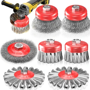 7 PCS Wire Wheel Brush for 4-1/2" Angle Grinder, Carbon Steel Knotted & Crimped Cup/Wheel Brushes (3" & 4"), Heavy Duty Rust, Paint, Corrosion Removal, 5/8"-11 UNC Threaded Arbor 7 PCS Wire Wheel Brush for 4-1/2" Angle Grinder, Carbon Steel Knotted & Crimped Cup/Wheel Brushes (3" & 4"), Heavy Duty Rust, Paint, Corrosion Removal, 5/8"-11 UNC Threaded Arbor