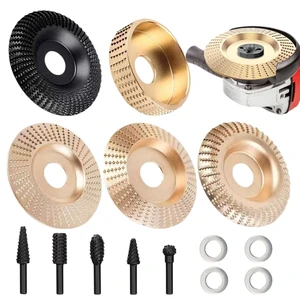 14PCS Angle Grinder Wood Carving Disc Set - 5Pcs 4"/4.5" 45# Carbon Steel Discs with 5 Rotary Burrs & 4 Adapter Rings, for Cutting, Polishing & Sculpting Hardwood/Softwood 14PCS Angle Grinder Wood Carving Disc Set - 5Pcs 4"/4.5" 45# Carbon Steel Discs with 5 Rotary Burrs & 4 Adapter Rings, for Cutting, Polishing & Sculpting Hardwood/Softwood