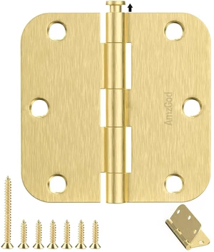 Satin Brass Door Hinges - 12 Pack Gold Door Hinges 3.5 Inch Rounded Interior Door Hinge with 5/8" Radius - 3 1/2 Inches Flat Iron Brass Hinges for Residential Standard Doors Satin Brass Door Hinges - 12 Pack Gold Door Hinges 3.5 Inch Rounded Interior Door Hinge with 5/8" Radius - 3 1/2 Inches Flat Iron Brass Hinges for Residential Standard Doors