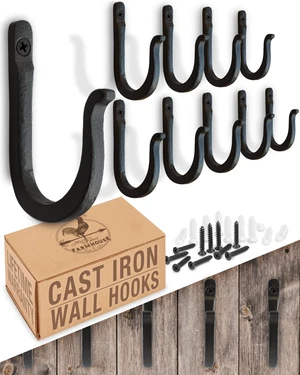 Railroad Spike Cast Iron Hooks (10 Pack) Handmade Blacksmith, Wall Mounted Farmhouse Decorative Hooks, PowderCoated for Interior or Exterior Use, Rust Proof for Hanging Coats, Bags or Pots (Black) Railroad Spike Cast Iron Hooks (10 Pack) Handmade Blacksmith, Wall Mounted Farmhouse Decorative Hooks, PowderCoated for Interior or Exterior Use, Rust Proof for Hanging Coats, Bags or Pots (Black)