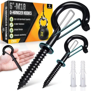 250Lbs 6 M10 Q-Hanger Hook with Safety Buckle & Washer, 2Pcs | Black Windproof Screw Hooks for Hanging Plant with Expansion Tubes, Screwdriver, Hanging Outdoor String Light Christmas Patio 250Lbs 6 M10 Q-Hanger Hook with Safety Buckle & Washer, 2Pcs | Black Windproof Screw Hooks for Hanging Plant with Expansion Tubes, Screwdriver, Hanging Outdoor String Light Christmas Patio