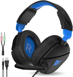 Wired Gaming Headset for PS5/PS4/PC/Switch - 3.5mm Over-Ear Headphones | Noise-Canceling Mic - Deep Bass - Flip-to-Mute Mic - Volume Wheel, Soft Memory Foam Earpads, RGB LED Light, USB Powered, Blue Wired Gaming Headset for PS5/PS4/PC/Switch - 3.5mm Over-Ear Headphones | Noise-Canceling Mic - Deep Bass - Flip-to-Mute Mic - Volume Wheel, Soft Memory Foam Earpads, RGB LED Light, USB Powered, Blue