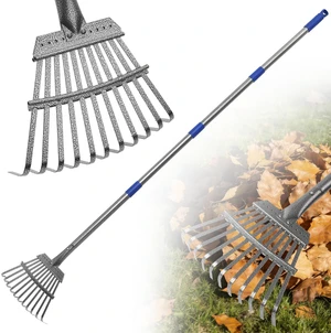 Small Garden Rake for Leaves, 6 Ft Adjustable Metal Lawn Rake | Compact rake reaches tight spaces around shrubs and flower beds while the adjustable handle fits kids and adults Small Garden Rake for Leaves, 6 Ft Adjustable Metal Lawn Rake | Compact rake reaches tight spaces around shrubs and flower beds while the adjustable handle fits kids and adults