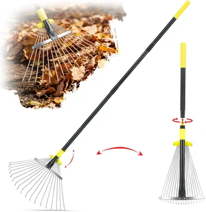 Adjustable Leaf Rake, Expandable Lightweight Metal Yard Rakes | 59" long handle, Collapsible for easy storage, Ideal for tight spaces, flower beds, leaves, pine needles, yard and camping Adjustable Leaf Rake, Expandable Lightweight Metal Yard Rakes | 59" long handle, Collapsible for easy storage, Ideal for tight spaces, flower beds, leaves, pine needles, yard and camping