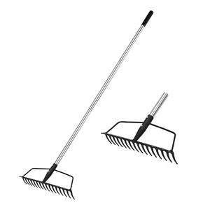 Garden Rake, Heavy Duty 16-Tine Bow Rake, Metal | Adjustable Stainless Steel Handle, For Yard Work, Loosening Soil, Leveling Mulch, Gathering Leaves Garden Rake, Heavy Duty 16-Tine Bow Rake, Metal | Adjustable Stainless Steel Handle, For Yard Work, Loosening Soil, Leveling Mulch, Gathering Leaves