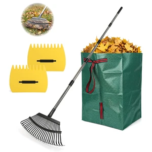 Rake for Leaves - 25 Tines Heavy Duty Metal Rake Set with Leaf Scoops & 53 Gallon Bag, Adjustable 67.5" Garden Rake, 3-in-1 Tool for Yard Pine Needle Grass Cleanup Rake for Leaves - 25 Tines Heavy Duty Metal Rake Set with Leaf Scoops & 53 Gallon Bag, Adjustable 67.5" Garden Rake, 3-in-1 Tool for Yard Pine Needle Grass Cleanup