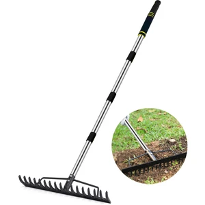 Heavy Duty Bow Rake for Lawns, 17 Tine Metal Rake Level Soil 5.58FT | Adjustable Long Handle Stainless Steel Garden Tools, Ideal for Shrub Care & Gardening Remove Dead Grass & Leaves Heavy Duty Bow Rake for Lawns, 17 Tine Metal Rake Level Soil 5.58FT | Adjustable Long Handle Stainless Steel Garden Tools, Ideal for Shrub Care & Gardening Remove Dead Grass & Leaves