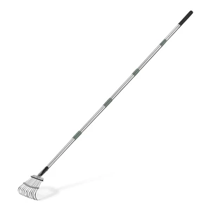 Garden Rake, Leaf rake with 38.58" - 80.51" Adjustable Steel Handle, Gardening tools for Yard Work, Olive/Black/Silver Garden Rake, Leaf rake with 38.58" - 80.51" Adjustable Steel Handle, Gardening tools for Yard Work, Olive/Black/Silver