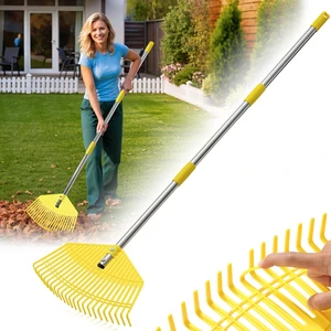 Leaf Rake - 16.5" Wide Nylon Plastic Head,65" Adjustable Handle,Heavy Duty for Leaves,Grass,Pine Needle,Mulch, Small Debris,Lawn-Friendly Tines,Lightweight for Women,Seniors & Kids Leaf Rake - 16.5" Wide Nylon Plastic Head,65" Adjustable Handle,Heavy Duty for Leaves,Grass,Pine Needle,Mulch, Small Debris,Lawn-Friendly Tines,Lightweight for Women,Seniors & Kids