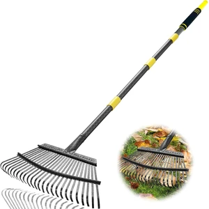 Garden Leaf Rakes, 6FT Rakes for Lawns Heavy Duty 25 Metal Tines 18.5 inch Wide, Adjustable Steel Handle, Rakes for Leaves, Gathering Shrub, Grass, Flower Beds Garden Leaf Rakes, 6FT Rakes for Lawns Heavy Duty 25 Metal Tines 18.5 inch Wide, Adjustable Steel Handle, Rakes for Leaves, Gathering Shrub, Grass, Flower Beds