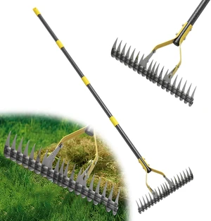Thatch Rake,69 Inch Garden Thatching Rake for Grass Removal, 15 Inch Wide Heavy Duty 19 Teeth Steel Metal Garden Leaf Rakes,Landscaping Raking Garden Tools for Lawn Care Loosening Leveling Soil Mulch Thatch Rake,69 Inch Garden Thatching Rake for Grass Removal, 15 Inch Wide Heavy Duty 19 Teeth Steel Metal Garden Leaf Rakes,Landscaping Raking Garden Tools for Lawn Care Loosening Leveling Soil Mulch
