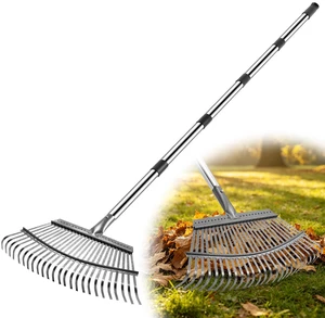 Heavy Duty Garden Rake, Metal Leaf Rake with 73 Inch Adjustable Handle and 25 Tines for Lawn, Yard, Garden Beds, Leaves, Debris and Shrubs Heavy Duty Garden Rake, Metal Leaf Rake with 73 Inch Adjustable Handle and 25 Tines for Lawn, Yard, Garden Beds, Leaves, Debris and Shrubs