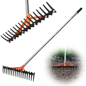 62 Inch Garden Rake with 17 Tempered Spring Steel Tines | Heavy Duty Rake for Lawns Adjustable Stainless Steel Long Handle, for Grass Leaves Yard Work Soil Loosening 62 Inch Garden Rake with 17 Tempered Spring Steel Tines | Heavy Duty Rake for Lawns Adjustable Stainless Steel Long Handle, for Grass Leaves Yard Work Soil Loosening