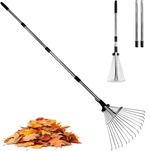 Garden Rake for Leaves,Heavy Duty Metal Adjustable Leaf Rake for Lawns,Long Handle 33"-69" with Expandable Head 8"-15",Garden Tools for Yard Lawn Shrub Garden Beds Garden Rake for Leaves,Heavy Duty Metal Adjustable Leaf Rake for Lawns,Long Handle 33"-69" with Expandable Head 8"-15",Garden Tools for Yard Lawn Shrub Garden Beds