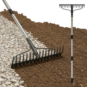 63" Bow Rake,Heavy Duty Metal Garden Rake for Moving Gravel Loosening Soil Leveling Ground Gathering Leaf Debris Spreading Mulch, 17 Tines,Adjustable Handle, for Lawn Garden Farm Landscape Work 63" Bow Rake,Heavy Duty Metal Garden Rake for Moving Gravel Loosening Soil Leveling Ground Gathering Leaf Debris Spreading Mulch, 17 Tines,Adjustable Handle, for Lawn Garden Farm Landscape Work