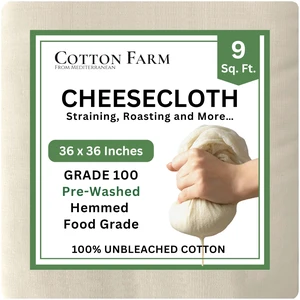 Grade 100 XL Cheese Cloth for Straining & Cooking; 36x36 Inch; 100% Unbleached Cotton Cheesecloth; Reusable with Finished Edges, Butter Muslin Grade 100 XL Cheese Cloth for Straining & Cooking; 36x36 Inch; 100% Unbleached Cotton Cheesecloth; Reusable with Finished Edges, Butter Muslin