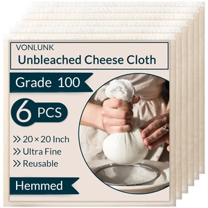 6-Pack Beige Cheesecloth, 20x20 Inch Hemmed Cheese Cloth for Straining, Reusable Unbleached Cotton Strainer for Cooking, Baking, Juicing, and Cheese Making (Grade 100) 6-Pack Beige Cheesecloth, 20x20 Inch Hemmed Cheese Cloth for Straining, Reusable Unbleached Cotton Strainer for Cooking, Baking, Juicing, and Cheese Making (Grade 100)