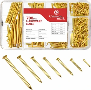 Nails Assortment Kit - 700 PCS Galvanized High Carbon Nails for Hanging Art | 6 Sizes Organizer Box for Frames, Pictures & DIY Projects Durable Rust-Resistant Hardware Set (Gold) Nails Assortment Kit - 700 PCS Galvanized High Carbon Nails for Hanging Art | 6 Sizes Organizer Box for Frames, Pictures & DIY Projects Durable Rust-Resistant Hardware Set (Gold)