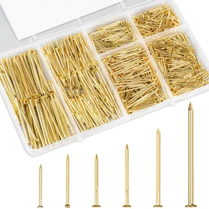 Gold Picture Hanging Nails Assortment Kit, 700 Pcs Wall Hanging Set for Frame, Art , Photo, 6 Sizes Brass Small Framing Nails for Home Improvement and Wall Decor Gold Picture Hanging Nails Assortment Kit, 700 Pcs Wall Hanging Set for Frame, Art , Photo, 6 Sizes Brass Small Framing Nails for Home Improvement and Wall Decor