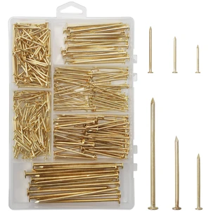 358PCS Brass Plated Nails Assortment Kit, 6 Sizes for Hanging & Woodworking | Sharp Points for Easy Start, Rustproof Finish, Storage Box Included, Great for Picture Frames & Shelve 358PCS Brass Plated Nails Assortment Kit, 6 Sizes for Hanging & Woodworking | Sharp Points for Easy Start, Rustproof Finish, Storage Box Included, Great for Picture Frames & Shelve