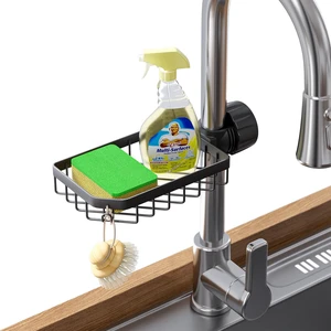 Sponge Holder Over Faucet Kitchen Sink Caddy Organizer, Stainless Steel Detachable Hanging Faucet Drain Rack for Bathroom, Scrubbers, Soap, (Black) Sponge Holder Over Faucet Kitchen Sink Caddy Organizer, Stainless Steel Detachable Hanging Faucet Drain Rack for Bathroom, Scrubbers, Soap, (Black)