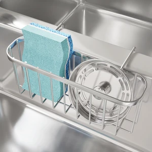 Sponge Holder for Kitchen Sink, Movable Kitchen Sink Caddy with Compact Size Rustproof and Waterproof Hanging Sponge Caddy for Double Bowl Sinks, Silver Sponge Holder for Kitchen Sink, Movable Kitchen Sink Caddy with Compact Size Rustproof and Waterproof Hanging Sponge Caddy for Double Bowl Sinks, Silver