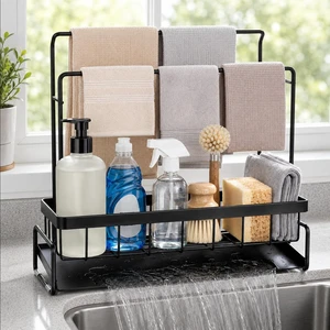 Sponge Holder for Kitchen Sink, Sink Caddy with Towel Bar & Wall Mount Hooks, Kitchen Organizer Storage Rack for Dish Sponge, Soap, Brush, Rustproof Stainless Steel, No Drilling Adhesive Design Sponge Holder for Kitchen Sink, Sink Caddy with Towel Bar & Wall Mount Hooks, Kitchen Organizer Storage Rack for Dish Sponge, Soap, Brush, Rustproof Stainless Steel, No Drilling Adhesive Design