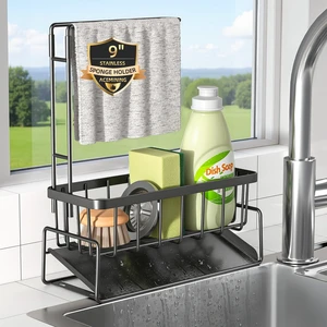 Sink Caddy with Towel Holder, Stainless Steel Kitchen Sink | Kitchen Sink Caddy with Towel Rack, Dish Towel Drying Rack and Rustproof Sponge Holder for Countertop Sink Caddy with Towel Holder, Stainless Steel Kitchen Sink | Kitchen Sink Caddy with Towel Rack, Dish Towel Drying Rack and Rustproof Sponge Holder for Countertop