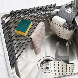 2 Sink Caddy Sponge Holder & 1 Triangle Roll-Up Dish Drying Rack, Silicone Coating Stainless Steel for Sink Corners, Hanging Ajustable Strap Faucet Caddy for Kitchen Drainer Drying 2 Sink Caddy Sponge Holder & 1 Triangle Roll-Up Dish Drying Rack, Silicone Coating Stainless Steel for Sink Corners, Hanging Ajustable Strap Faucet Caddy for Kitchen Drainer Drying