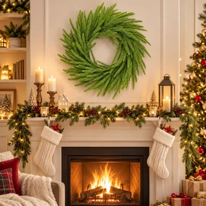 Christmas Wreath, Realistic Pine Greenery for Front Door Decor | Layered Faux Pine Branches Bring a Full, Natural Look to Front Doors, Walls, Windows, Mantels, Entryways and Holiday Displays Christmas Wreath, Realistic Pine Greenery for Front Door Decor | Layered Faux Pine Branches Bring a Full, Natural Look to Front Doors, Walls, Windows, Mantels, Entryways and Holiday Displays