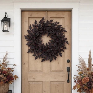 Fall Wreath for Front Door, 20 Inch Plum Cimicifuga Halloween Wreath | Autumn Purple Leaves Berry Wreath, 20 Inch Farmhouse Wreath for Home Mantle Kitchen Window Indoor Outdoor Decor Fall Wreath for Front Door, 20 Inch Plum Cimicifuga Halloween Wreath | Autumn Purple Leaves Berry Wreath, 20 Inch Farmhouse Wreath for Home Mantle Kitchen Window Indoor Outdoor Decor