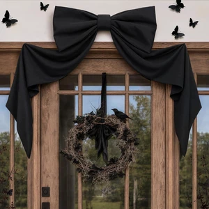 Halloween Decor - 48" x 24" Giant Black Bow for Front Door Wall Mantle | Large Bow for Front Door Decor, Halloween Wall Decorations, Indoor Room Party Decor, Christmas Tree Topper Bows Halloween Decor - 48" x 24" Giant Black Bow for Front Door Wall Mantle | Large Bow for Front Door Decor, Halloween Wall Decorations, Indoor Room Party Decor, Christmas Tree Topper Bows