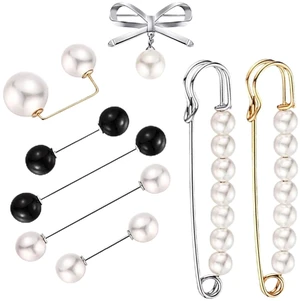 8pcs Women Pearl Brooche Safety Pins for Clothes, Pant Waist Tightener | Include Pearl decorative safety pins, boutonniere pins, hijab pins, fashion accessories for Clothes, Sweater Shawl 8pcs Women Pearl Brooche Safety Pins for Clothes, Pant Waist Tightener | Include Pearl decorative safety pins, boutonniere pins, hijab pins, fashion accessories for Clothes, Sweater Shawl