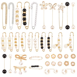 38 Pcs Pearl Crystal Brooch Safety Pins, Waist Tightener For Women | Alloy, Faux Pearl And Crystal; Adjust Loose Clothes; Decorative For Dresses, Hats, Scarves And Bags 38 Pcs Pearl Crystal Brooch Safety Pins, Waist Tightener For Women | Alloy, Faux Pearl And Crystal; Adjust Loose Clothes; Decorative For Dresses, Hats, Scarves And Bags