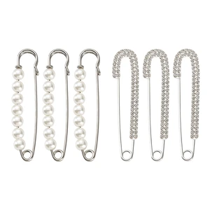 6 Pcs Pearl & Rhinestone Safety Pin Brooches, Decorative Sweater Shawl Pins for Skirts, Scarves, Hijabs, Lapel Hats, Suit Jackets, Clothing Accessories (3 Pearl Pins + 3 Rhinestone Pins) 6 Pcs Pearl & Rhinestone Safety Pin Brooches, Decorative Sweater Shawl Pins for Skirts, Scarves, Hijabs, Lapel Hats, Suit Jackets, Clothing Accessories (3 Pearl Pins + 3 Rhinestone Pins)